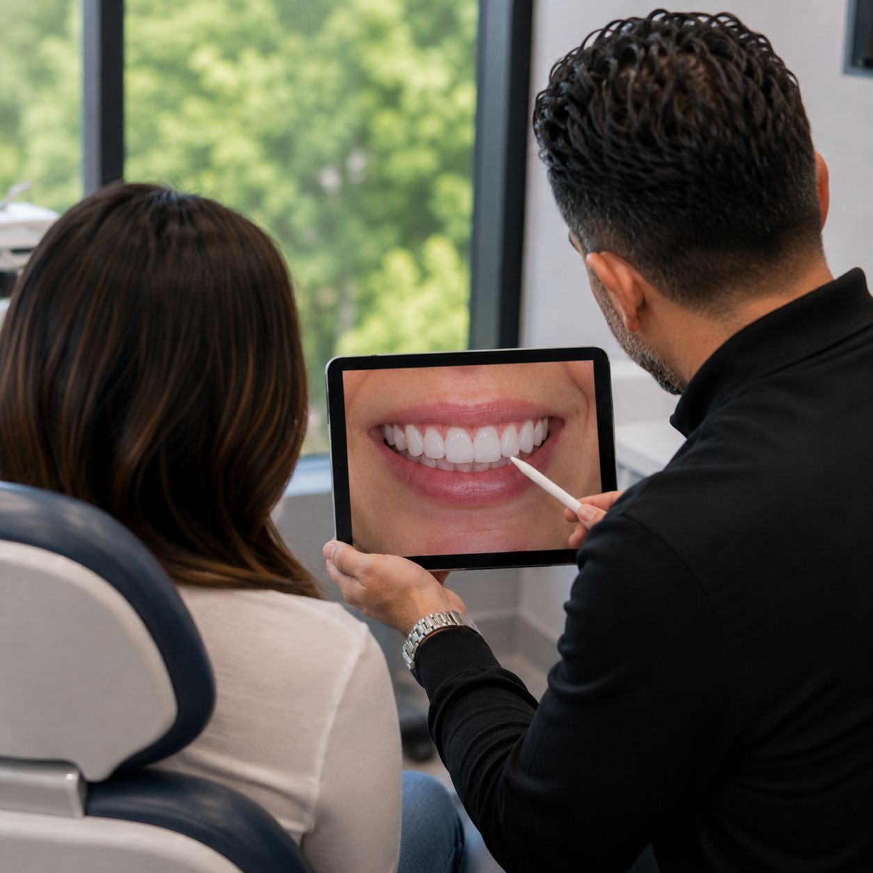 Dr. Dani B. reviewing a smile design with a patient
